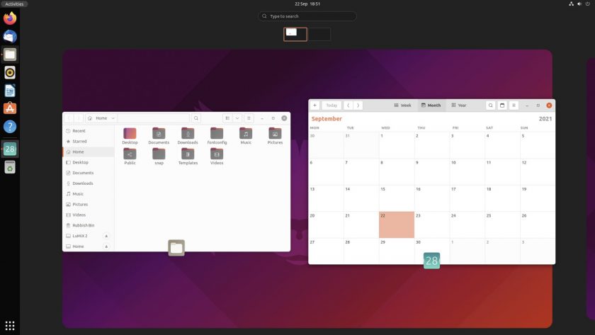 a screenshot of the activities screen in ubuntu 21.10