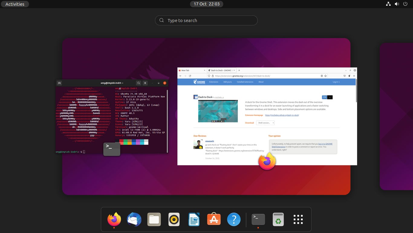 Dash to Dock in ubuntu 21.10