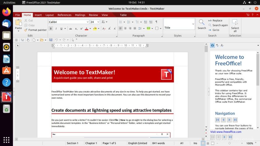 Екранна снимка на SoftMaker FreeOffice 2021 в ubuntu