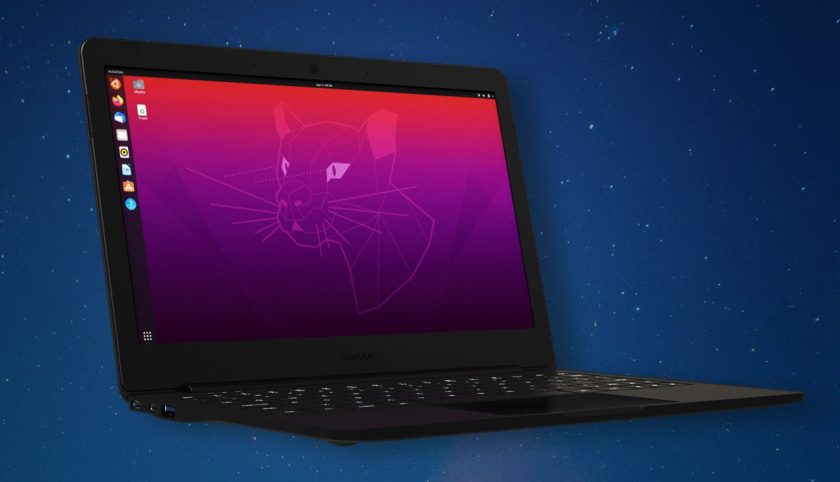 StarLabs StarLite Mark IV laptop on a starry background