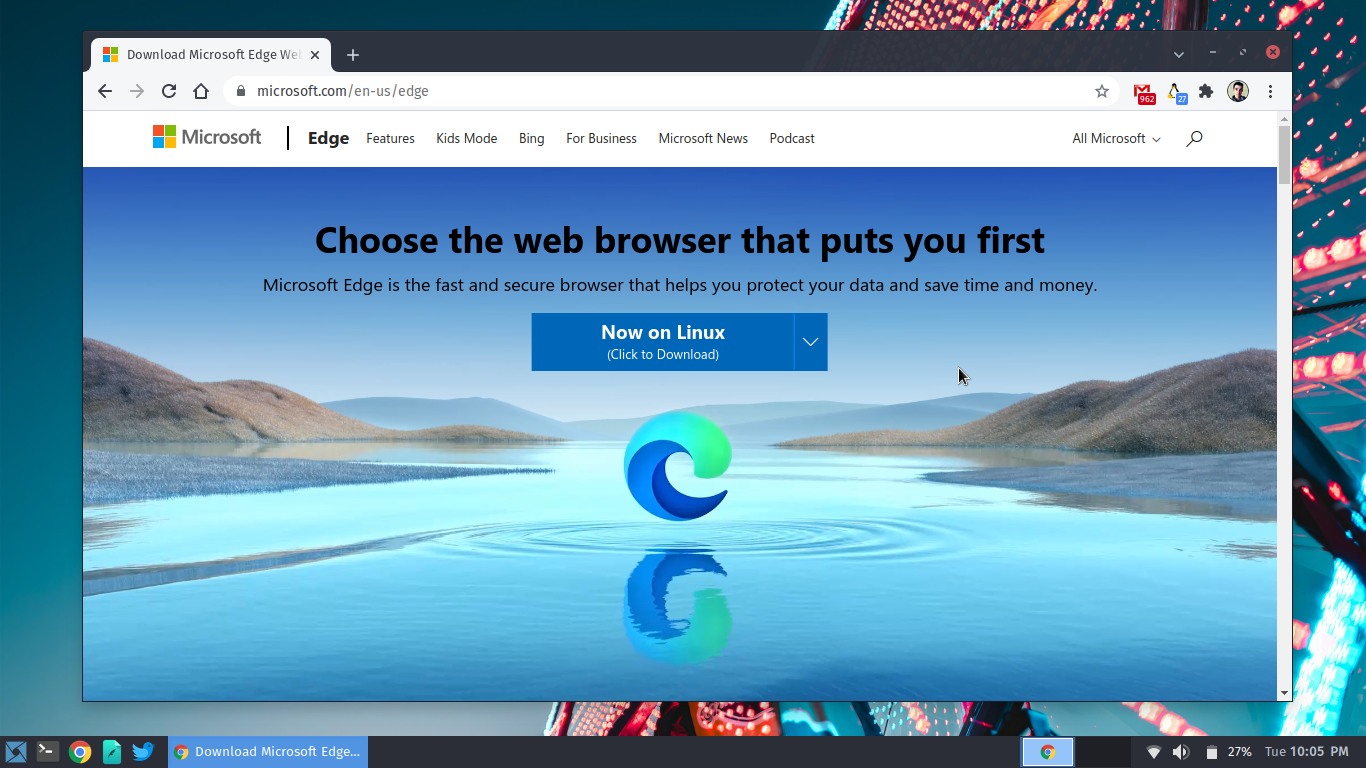 Microsoft edge website on linux