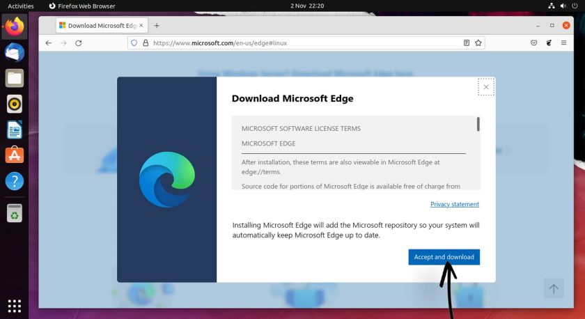 екранна снимка на лицензионните условия на Microsoft Edge