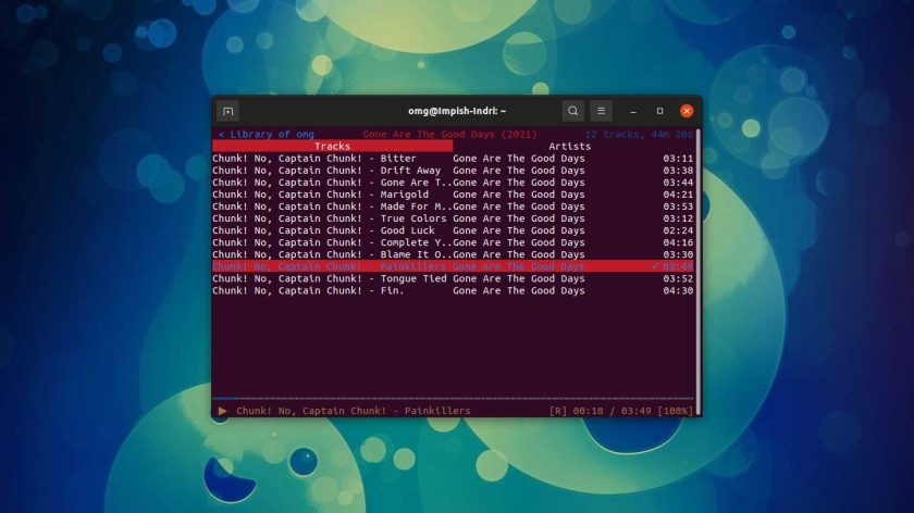 a screenshot of the command line spotify player for linux ncspot