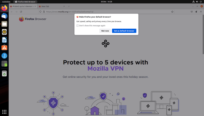 another screenshot of firefox Mozilla vpn welcome tab
