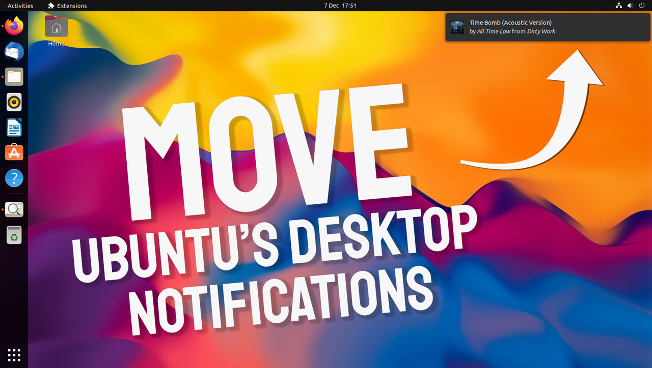 промяна на позицията на известяване на ubuntu