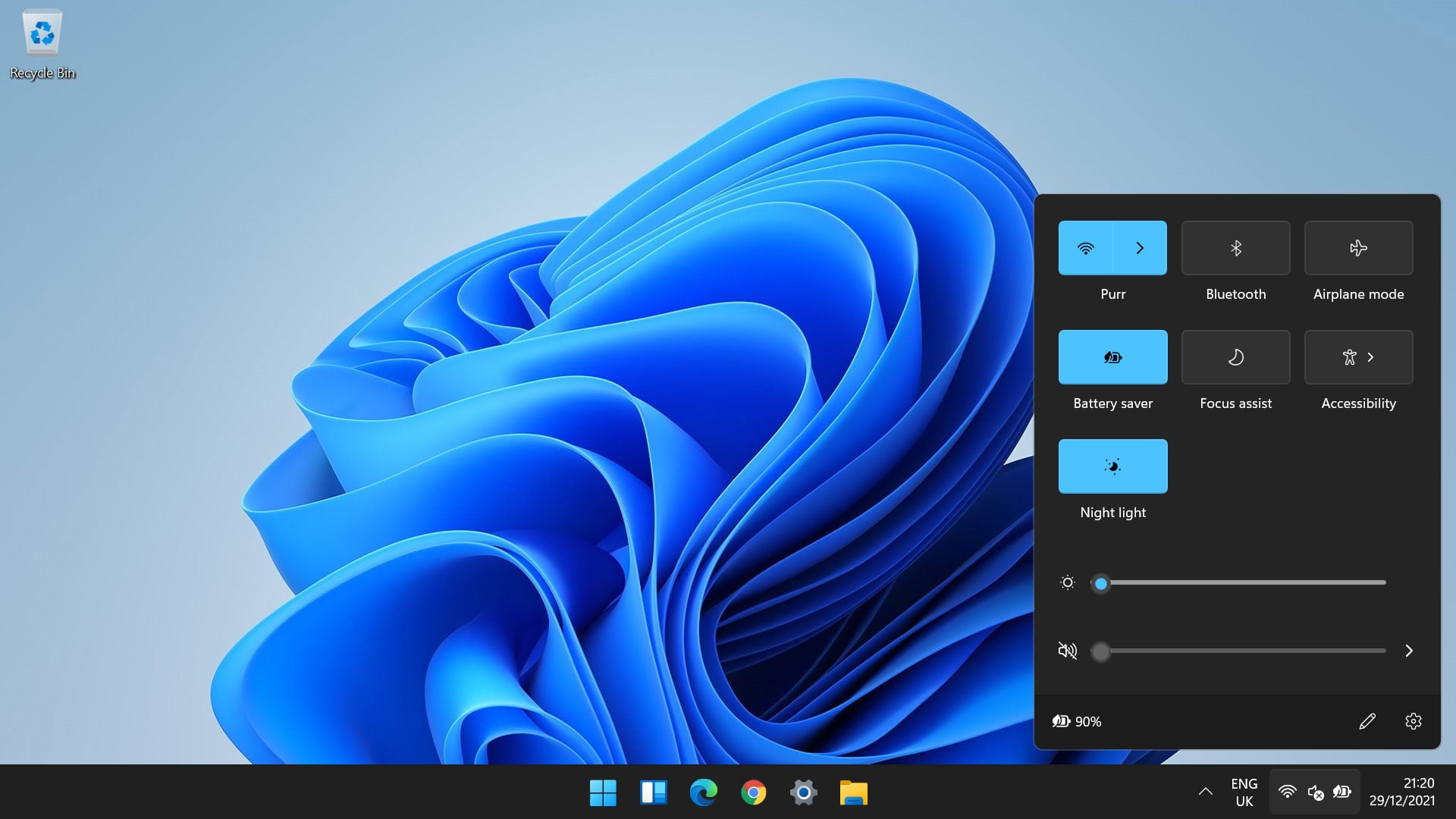 a screenshot of windows 11 quick settings