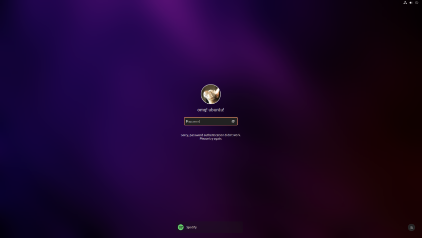 екранна снимка на заключения екран на ubuntu