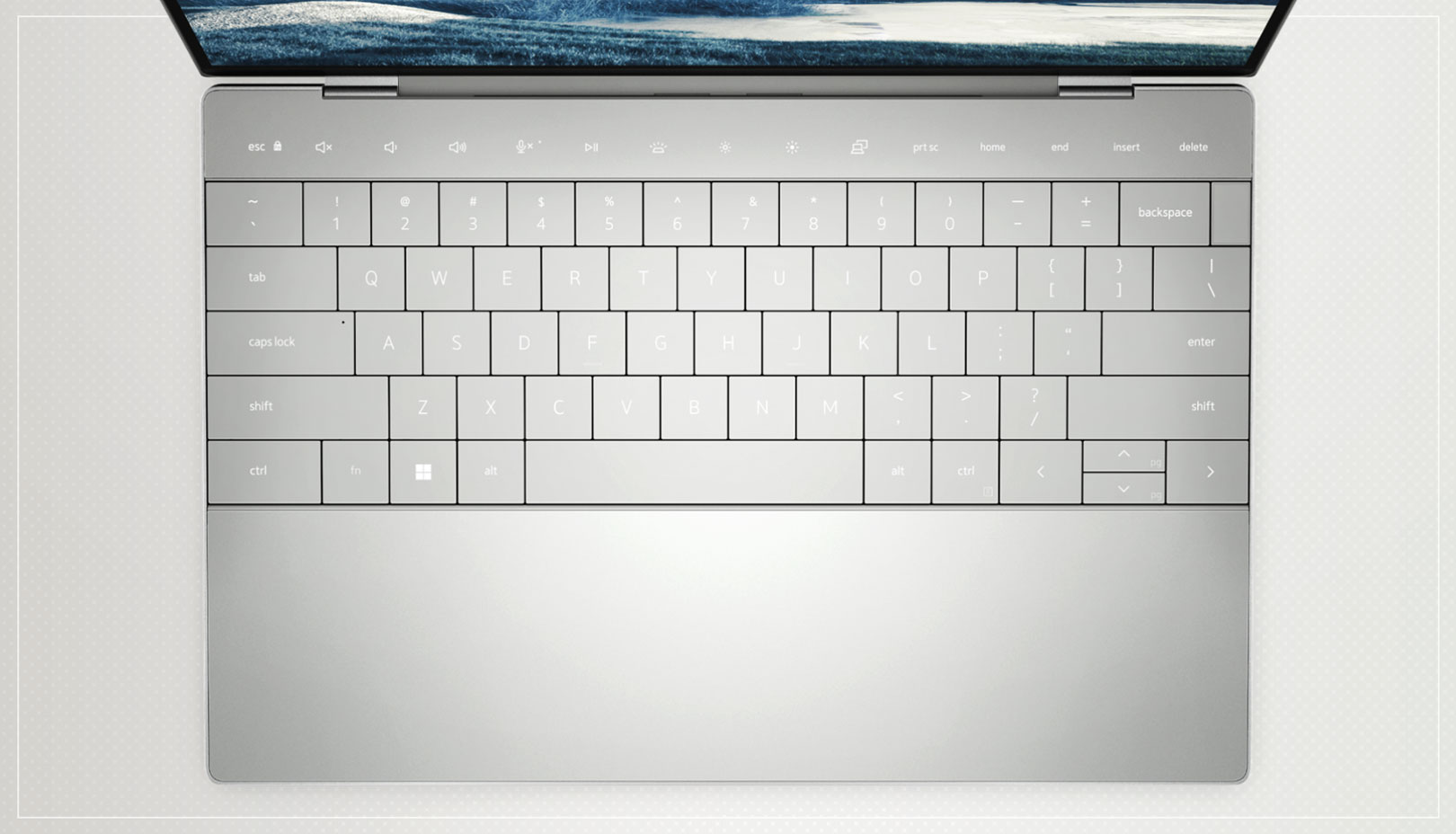 a photo of the dell XPS 13 plus keyboard and borderless haptic touchpad