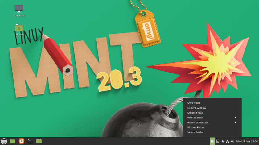 screenshot of the desktop capture applet on linux mint 20.3