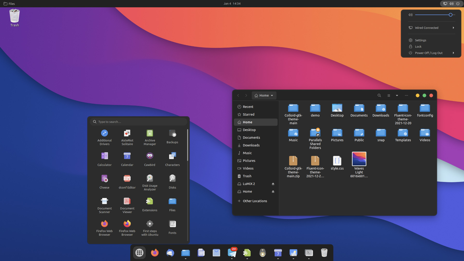 screenshot of the fluent icon theme on ubuntu 20.04 LTS