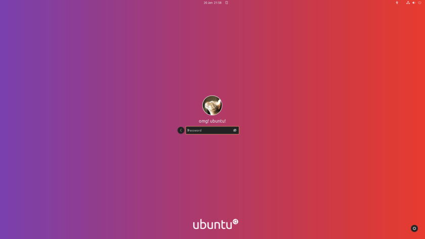 екранна снимка на екрана за влизане в ubuntu (GDM) с помощта на персонализиран градиент