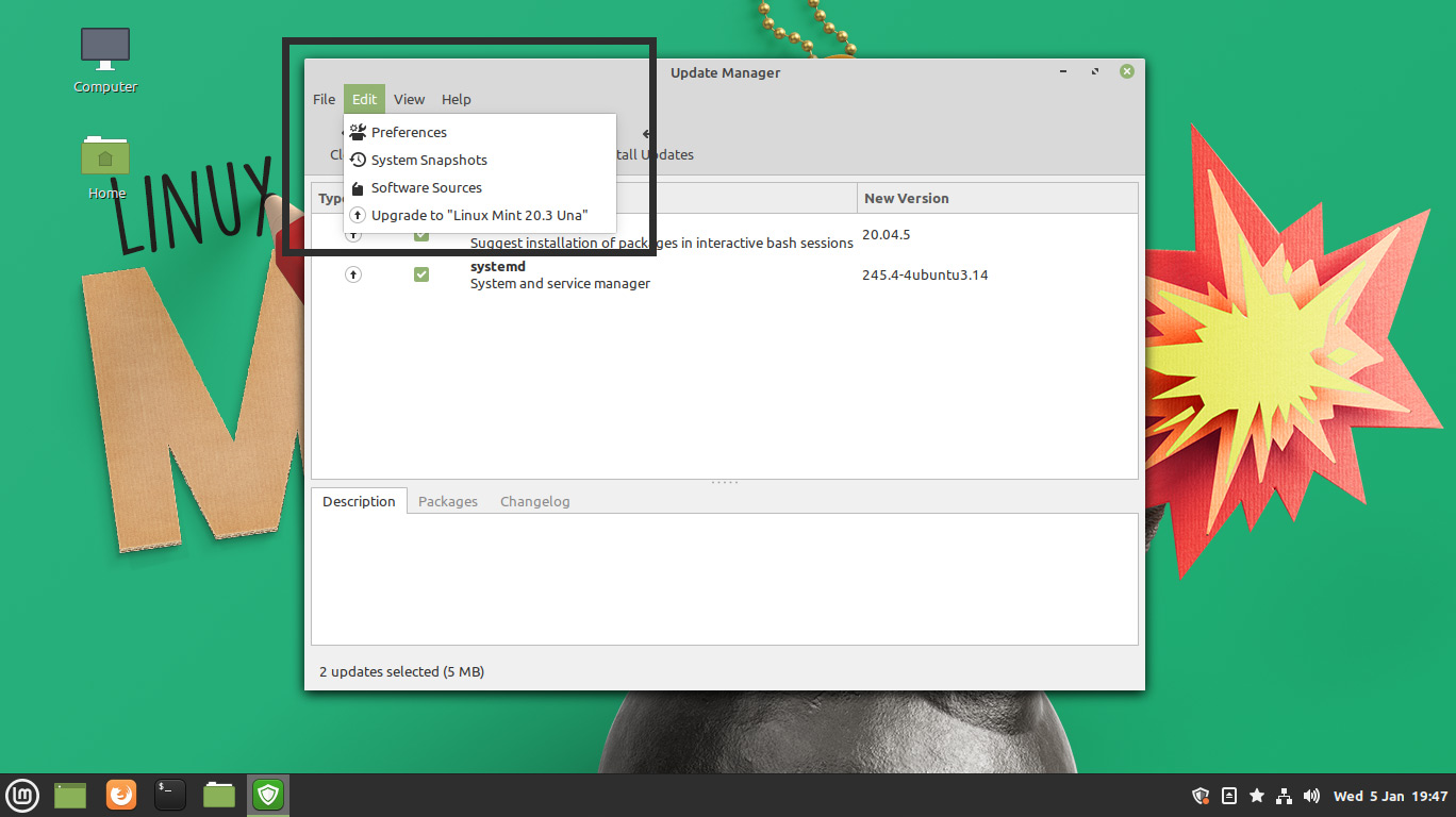 a screenshot showing the upgrade to Linux Mint 20.3 Una