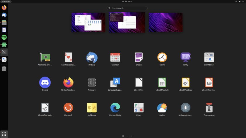 a screenshot of ubuntu 21.10 using the Papirus icon theme