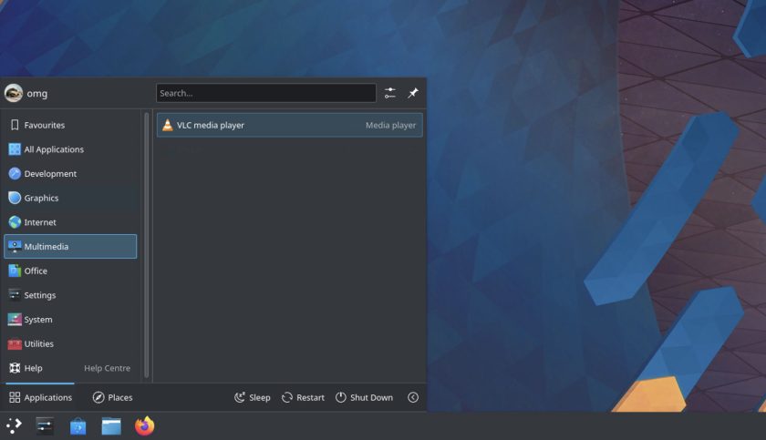 a screenshot of the kickoff app menu in KDE Plasma 5.24