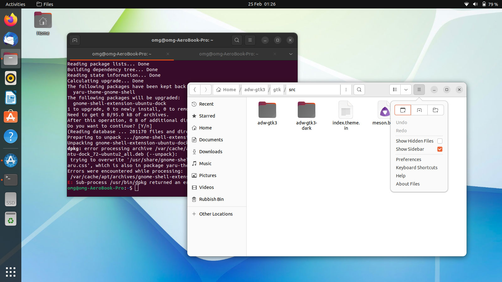 a screenshot of Yaru in Ubuntu 22.04 LTS