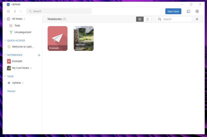 screenshot of UpNote on Ubuntu 21.10