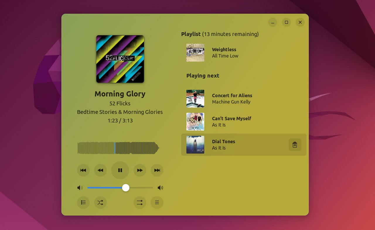 Screenshot of Amberol music player on Ubuntu 22.04 LTS