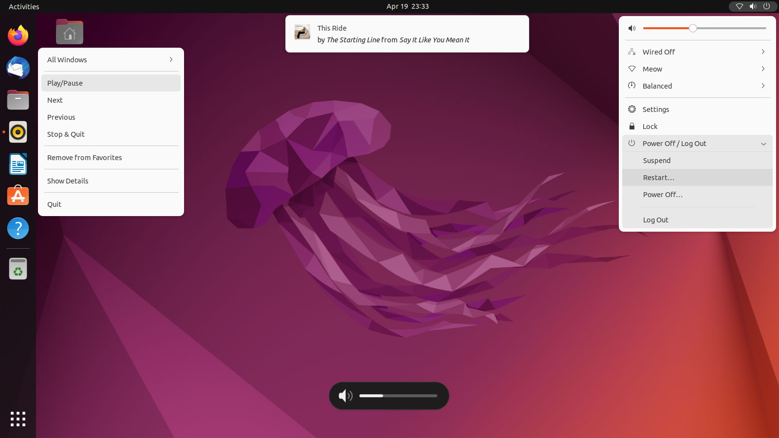 a screenshot of Ubuntu 22.04 gnome shell UI