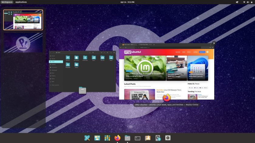 screenshot of the workspace switcher in pop os 22.04