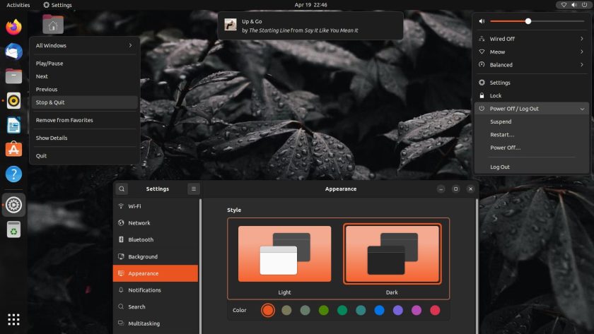 a screenshot of Ubuntu 22.04 dark mode