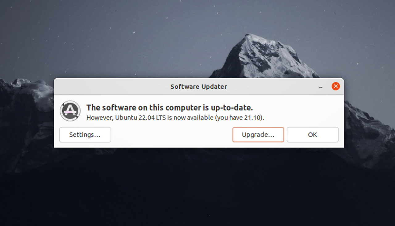 notification that ubuntu 22.04 upgrade is available