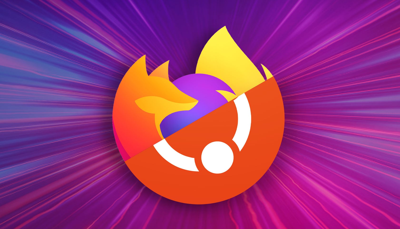 half of a firefox logo and half of an ubuntu logo against a speed background