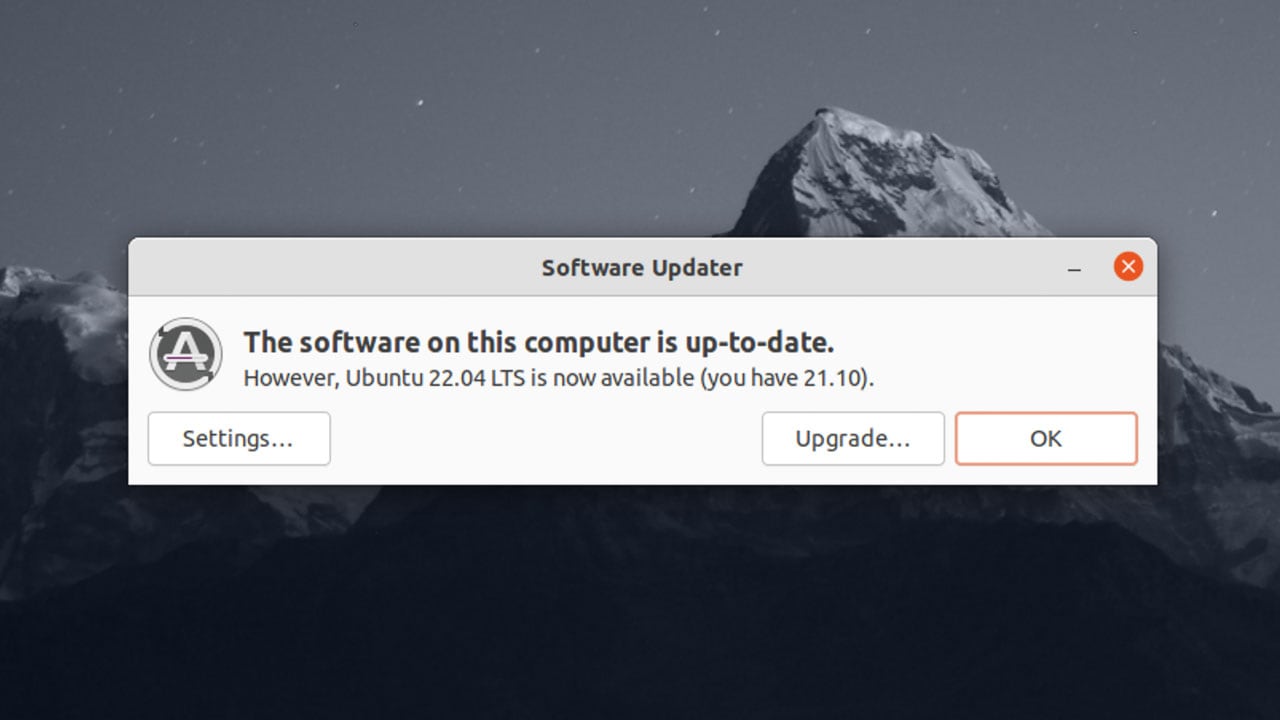 screenshot of the ubuntu 22.04 upgrade dialog in ubuntu 21.10