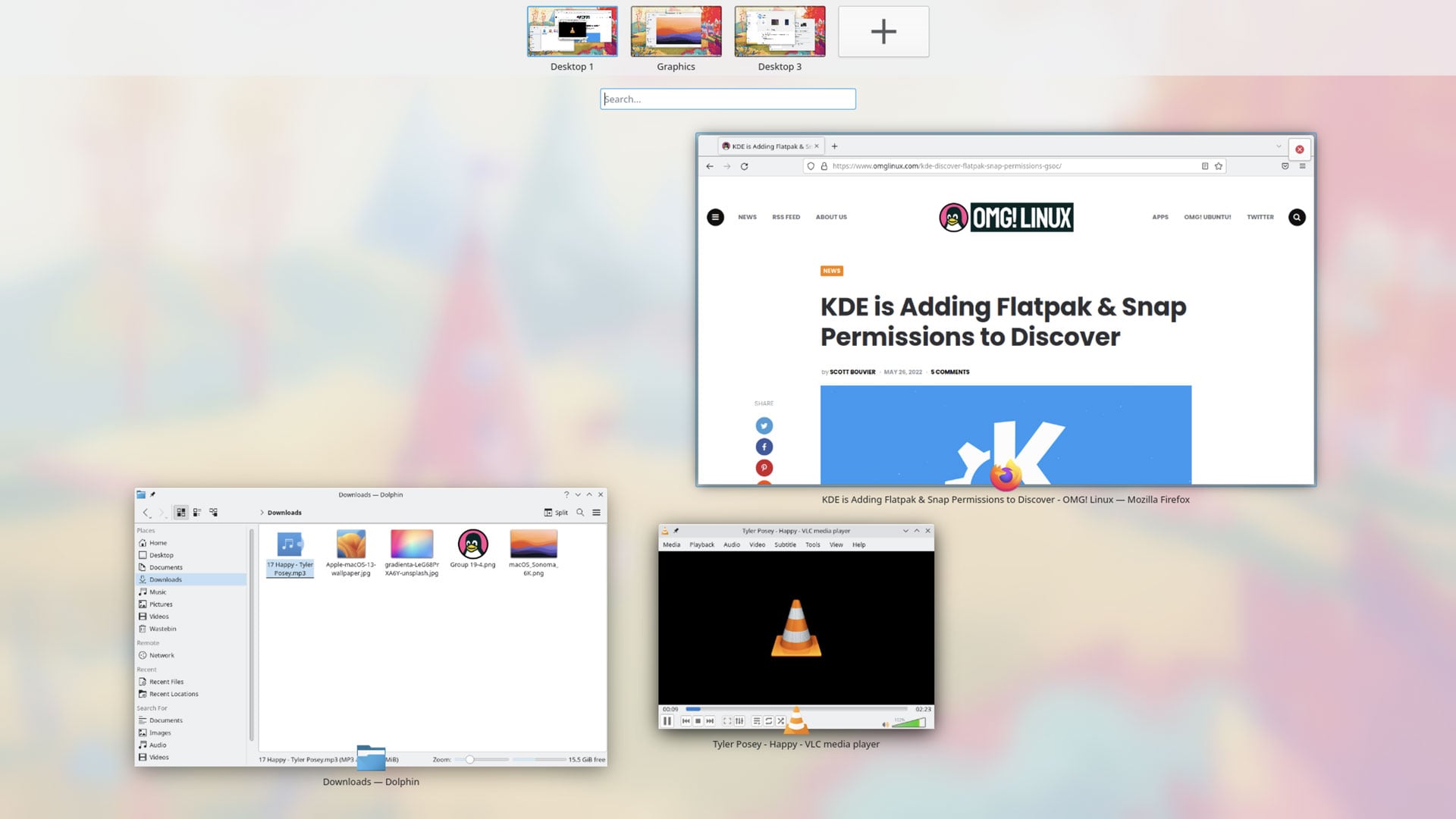 screenshot of the overview effect in KDE Plasma 5.25