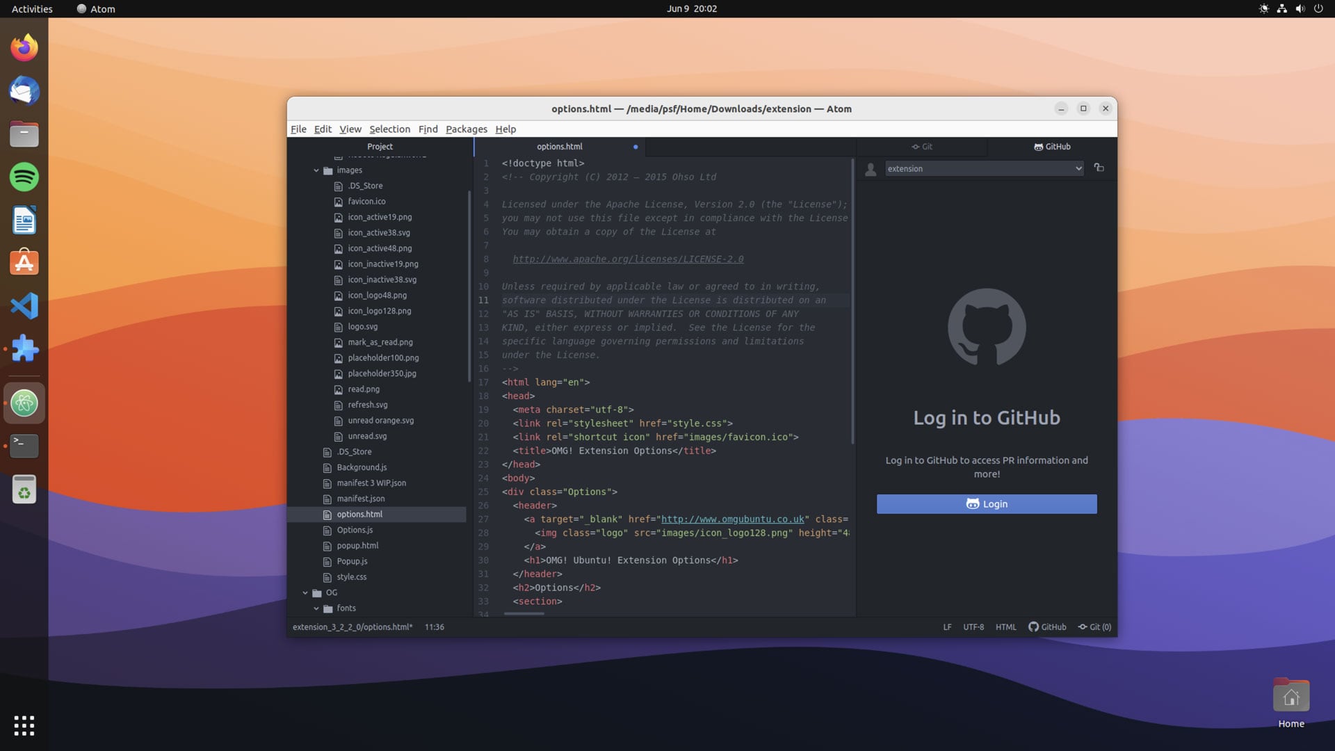 a screenshot of the atom text editor on ubuntu 22.04 desktop