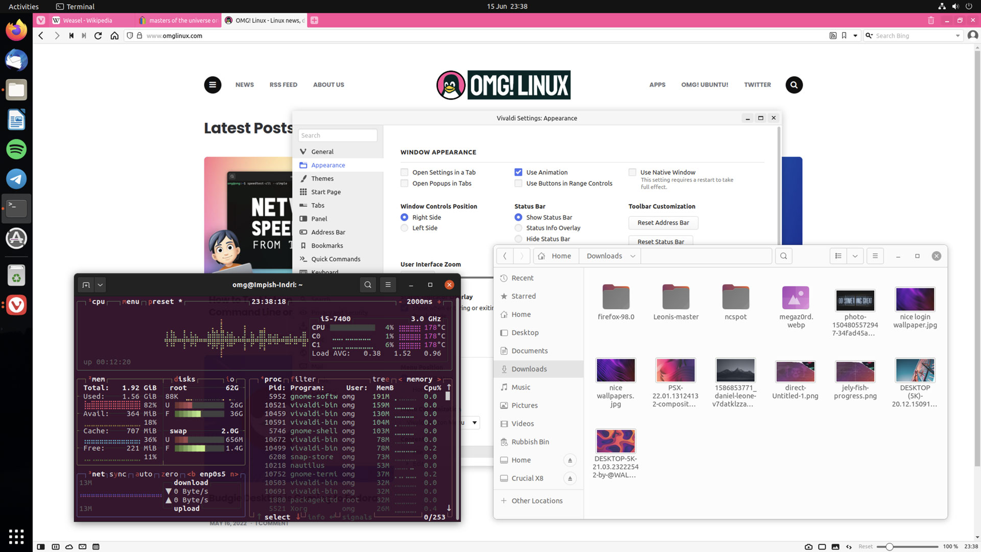 screenshot of Vivaldi's default UI size on my Ubuntu desktop