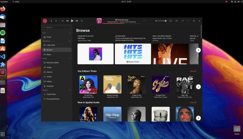 cider apple music client running on linux