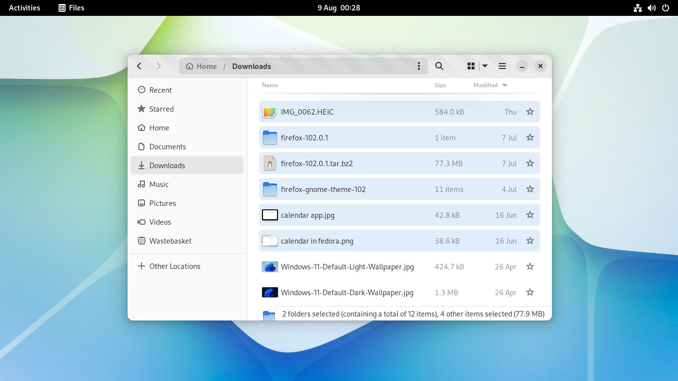 screenshot of Nautilus list view in GNOME 43 beta