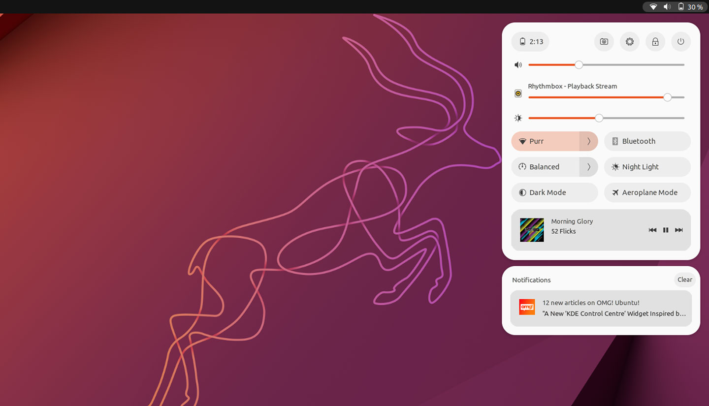 quick settings tweaking adds music control and notifications in ubuntu 22.10