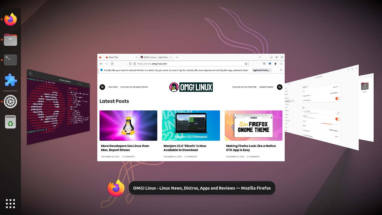 screenshot of a coverflow alt tab on ubuntu linux