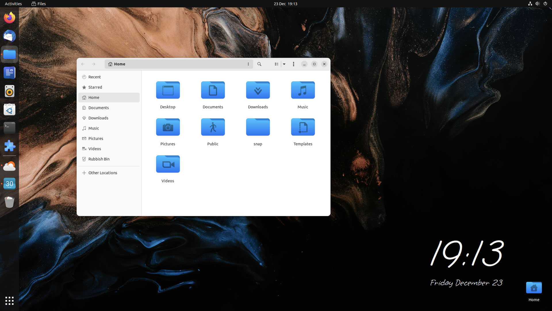 ubuntu desktop screenshot with file manager open using kora icon set