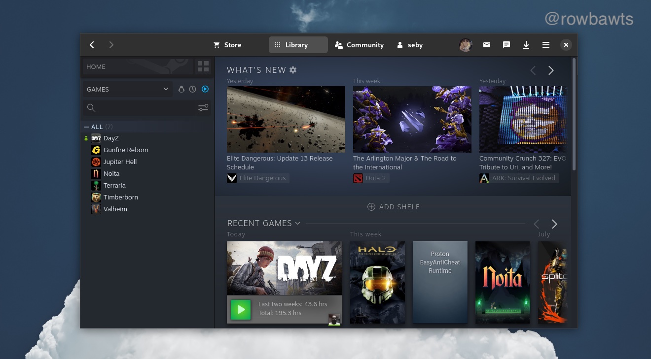 How the Steam Adwaita theme looks on linux