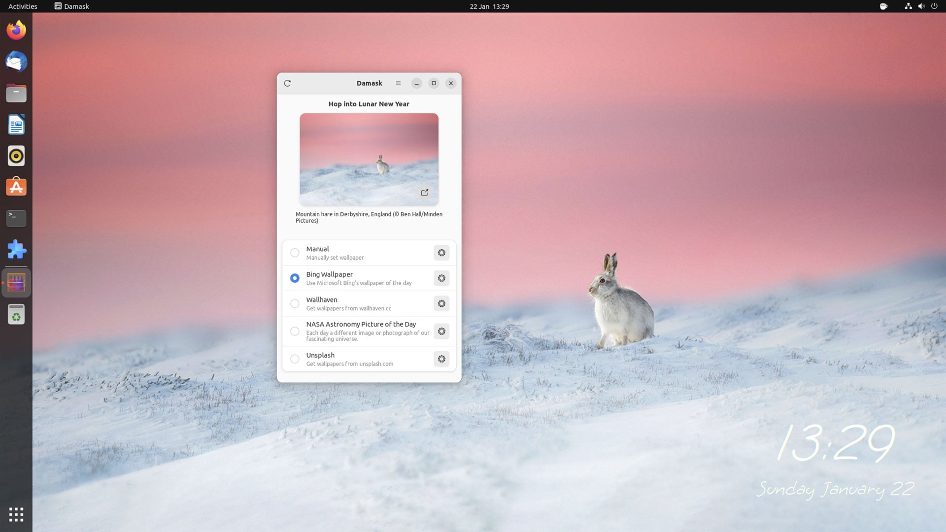 capture d'écran de l'application de fond d'écran Damask sur Ubuntu