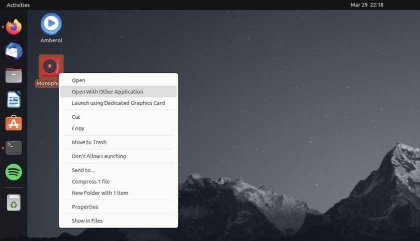a screenshot of desktop app shortcuts on Ubuntu 22.04 LTS