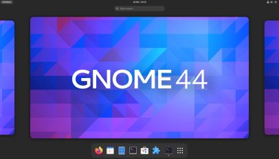 GNOME Shell screenshot with white text that reads "GNOME 44"