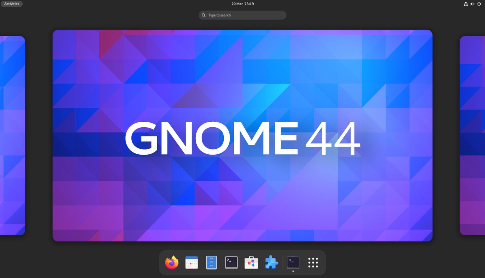 GNOME Shell screenshot with white text that reads "GNOME 44"
