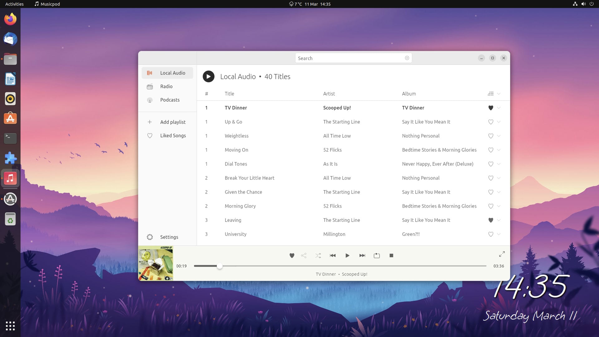 screenshot of the MusicPod flutter app for Ubuntu
