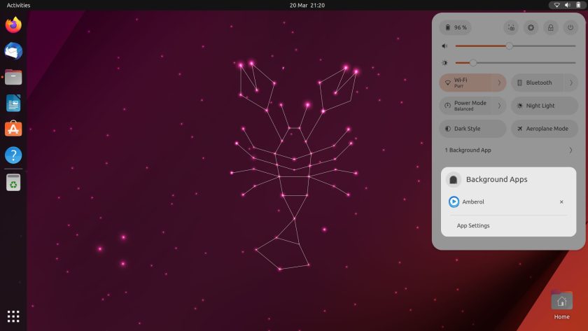 capture d'écran des nouvelles applications d'arrière-plan des paramètres rapides Ubuntu 23.04 ui