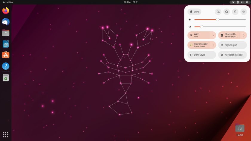 capture d'écran du menu de contrôle Bluetooth Ubuntu 23.04