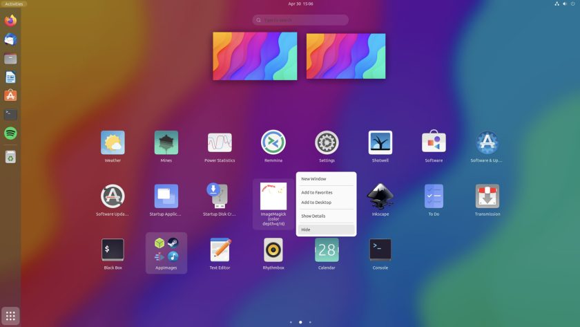 App Hider GNOME extension in Ubuntu 22.04 LTS