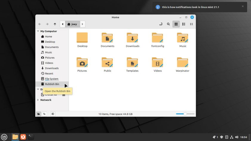 screenshot of yellow tooltips in Linux Mint 21.1 Cinnamon desktop