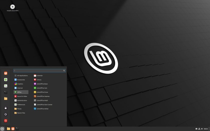Screenshot of LMDE 6 desktop with the Mint Menu open