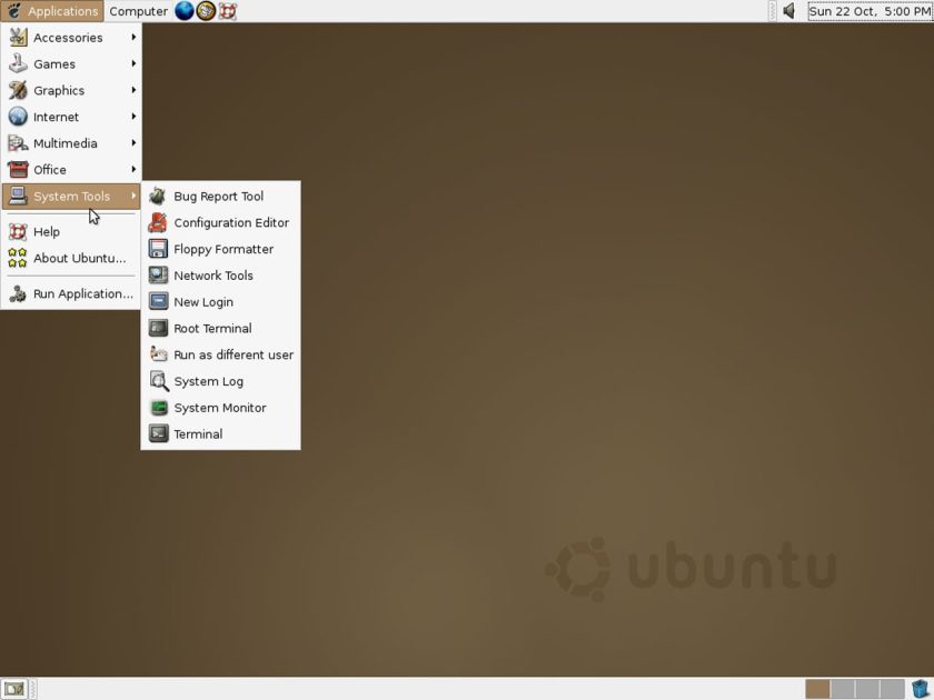 Ubuntu 4.10 System Tools menu