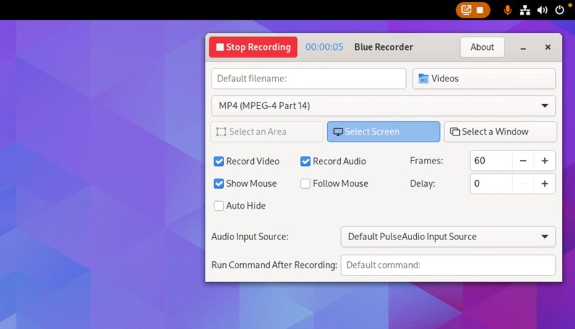 Blue Recorder Linux screen recording app
