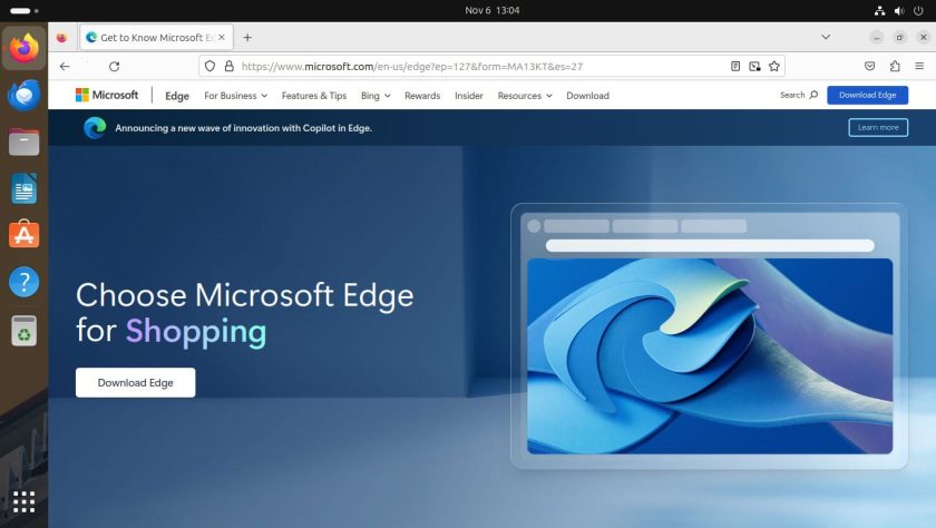a screenshot of Microsoft Edge for Linux download page