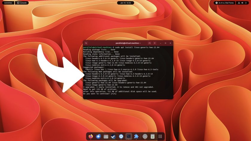 Ubuntu 22.04 showing a linux kernel upgrade in the terminal application